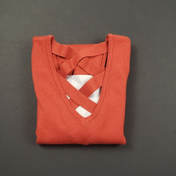 Love Ellie Womens Size Medium Criss Cross Back V-Neck Sweater Fall Rust Knit Top - Picture 11 of 11